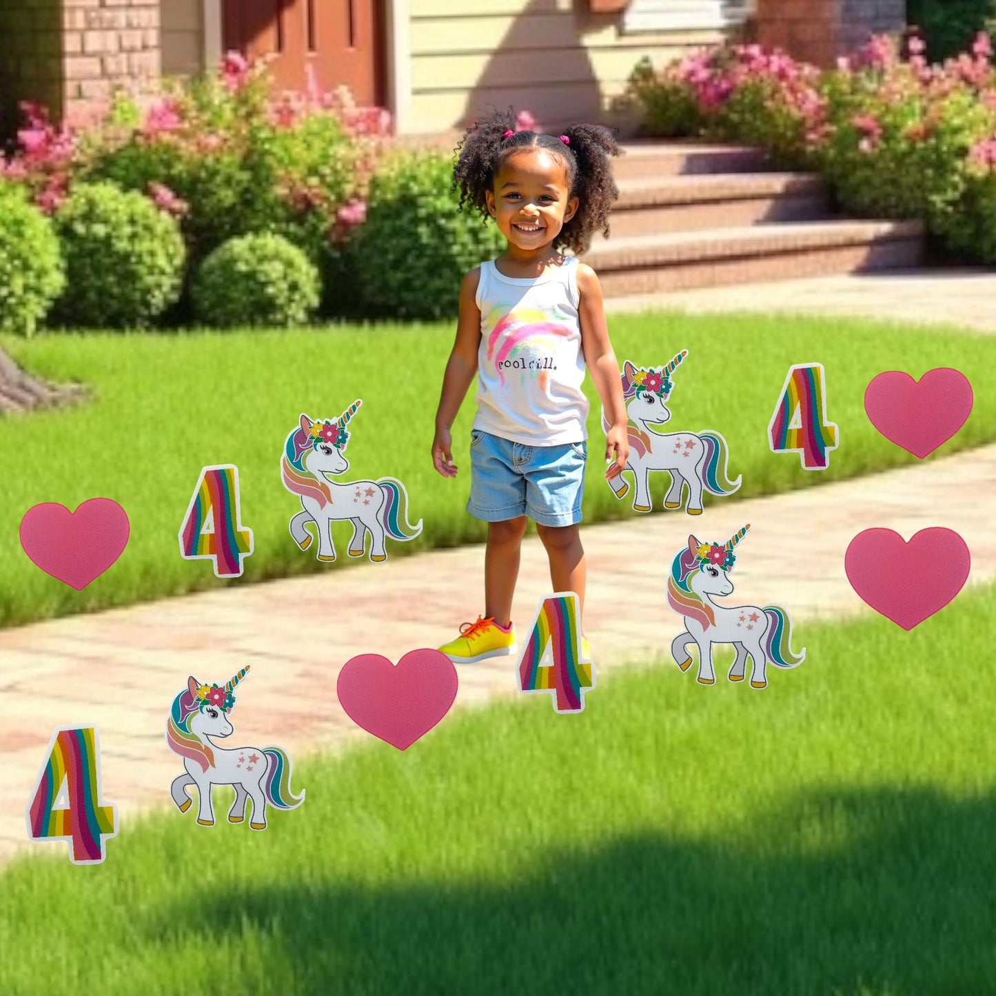 Unicorn Birthday Yard Sign Set: Custom Age, Rainbow Party Decor