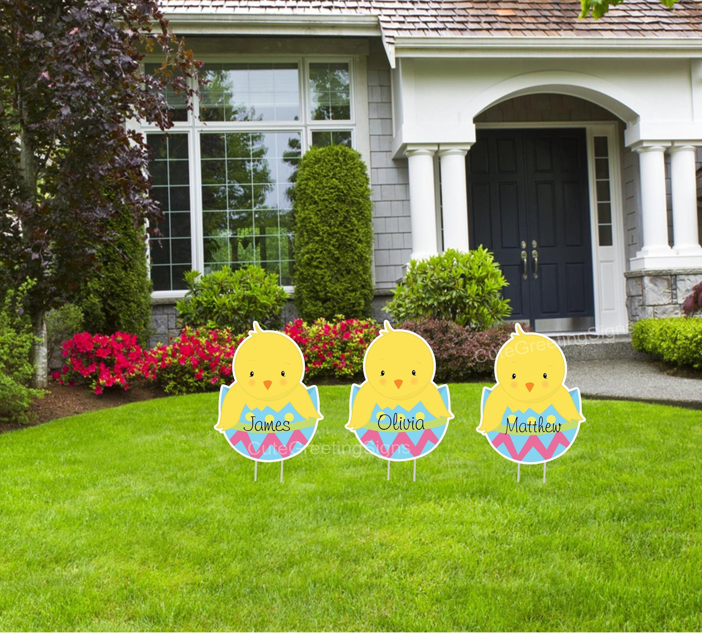 Personalized Easter Chick Yard Sign Set: Spring Lawn Decor
