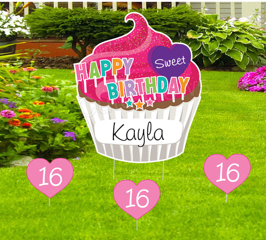 Sweet 16 Birthday Yard Sign: Cupcake Party Decoration