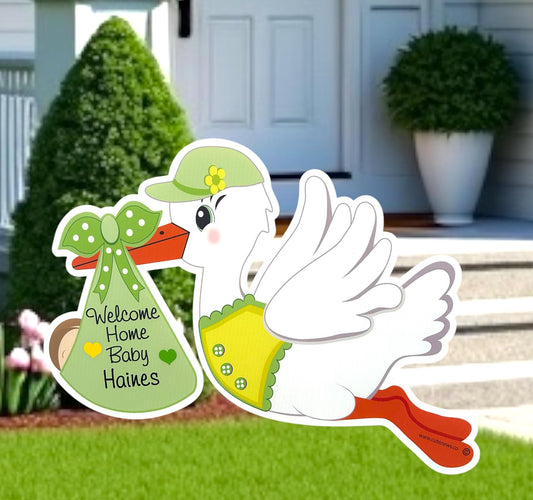 Personalized Stork Yard Sign: Newborn Baby Announcement - Welcome Home Decor