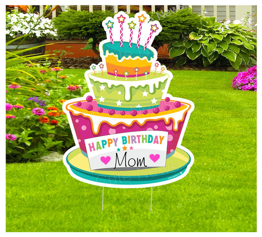 Personalized Birthday Cake Yard Sign: Mom, Dad, Outdoor Party Decor