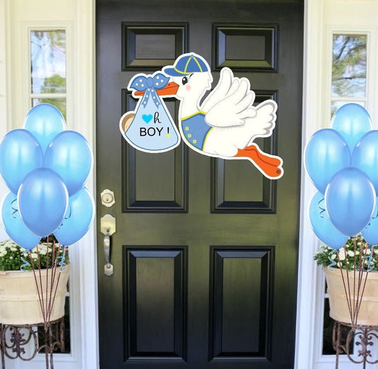 Oh Boy Stork Sign: Baby Shower Door Hanger, Welcome Home Banner