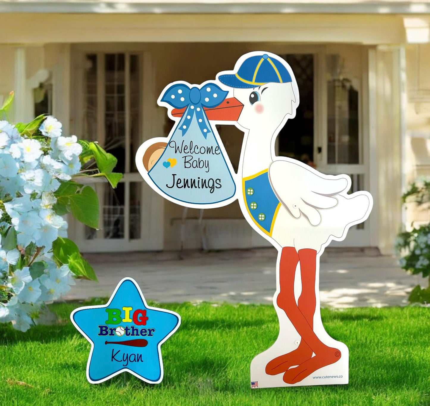 Welcome New Baby Yard Stork and Sibling Sign, Custom Name Its a Girl Personalized Lawn Birth Announcement, Newborn Arrival Cards, 4 ft tall