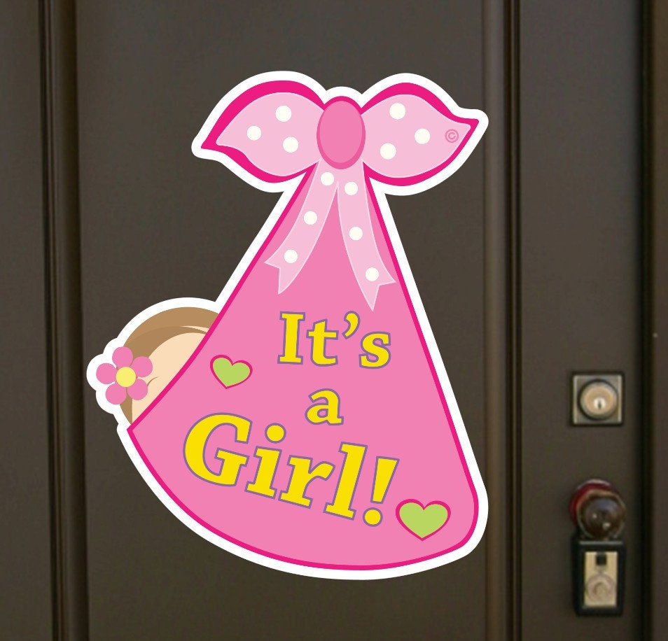 It's a Girl or Boy Stork Sign: Baby Announcement Door Hanger - Outdoor Decor