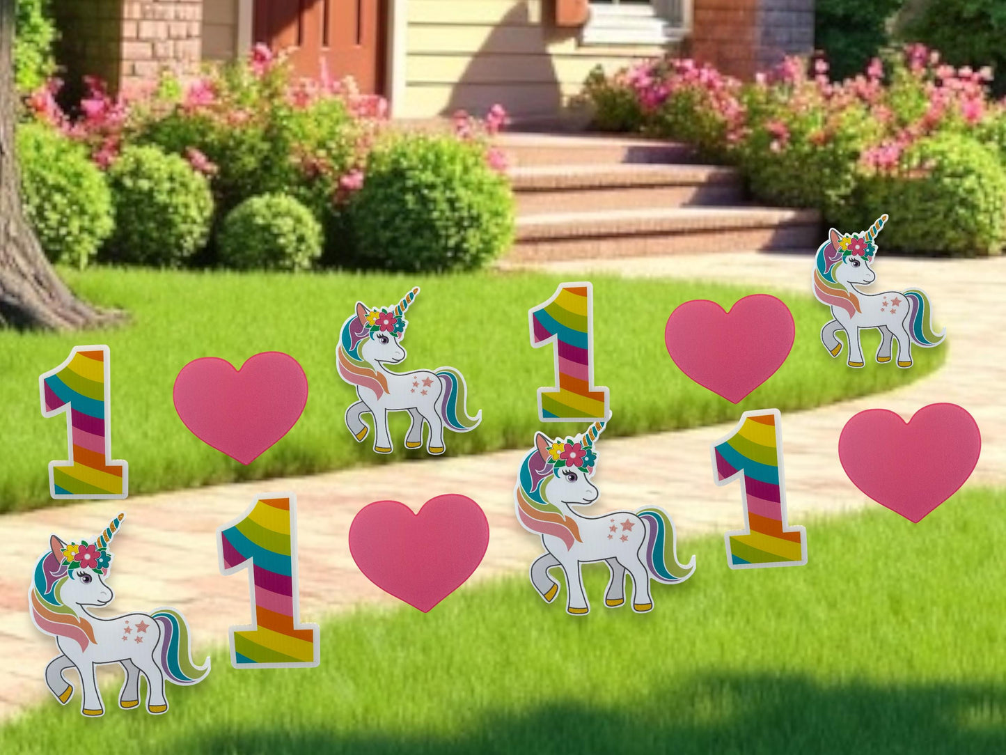 Unicorn Birthday Yard Sign Set: Custom Age, Rainbow Party Decor