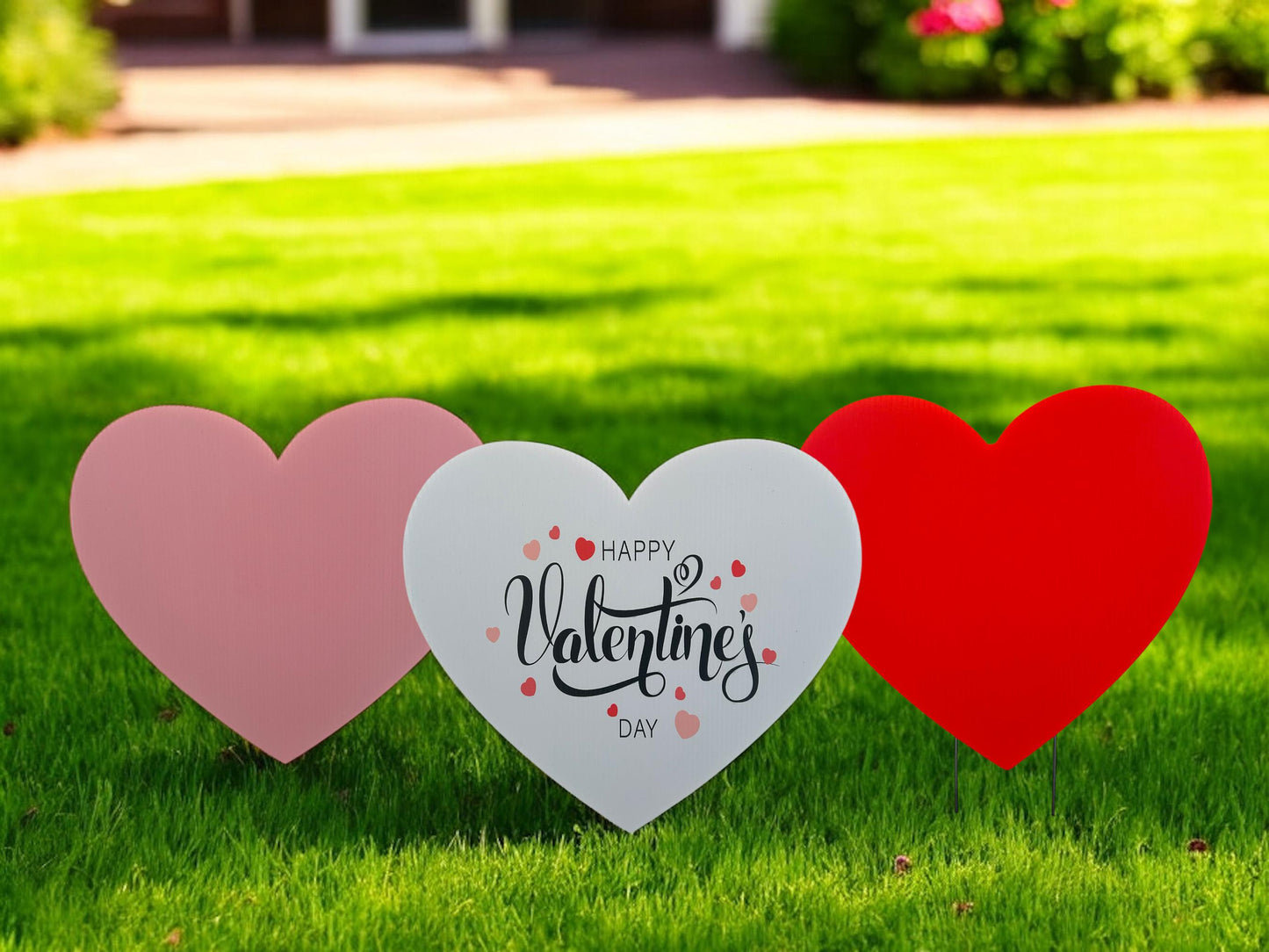 Red Heart Valentine's Day Yard Signs: Outdoor Party Decor - Set of 3