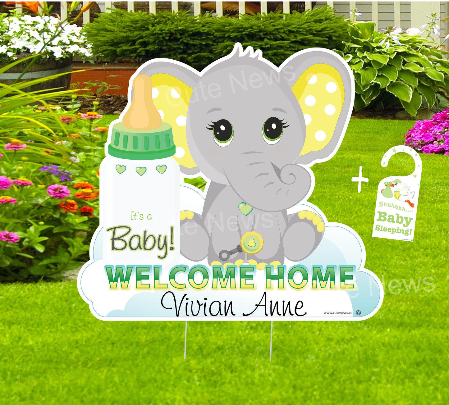 Welcome Home Baby Elephant Yard Sign, Custom Its a Boy or Girl, Personalized Baby Birth Announcement, Newborn Stork Decoration, Unisex Art