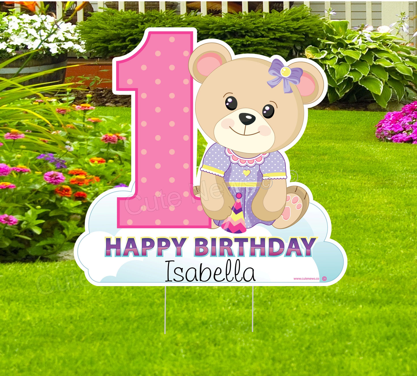 Personalized Teddy Bear 1st Birthday Yard Sign: Outdoor Decoration
