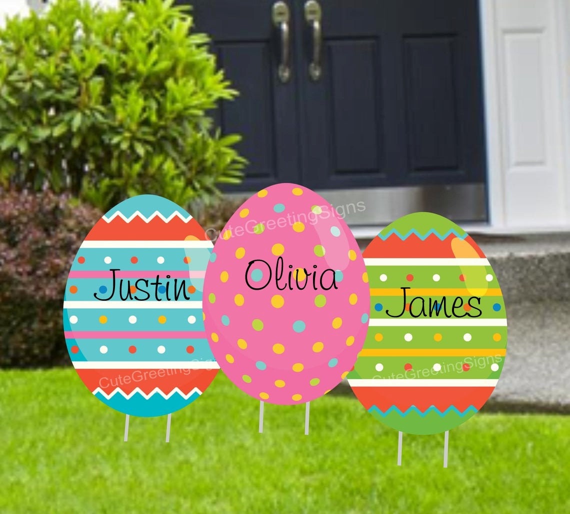 Easter Egg Yard Sign Set: Outdoor Holiday Lawn Decor