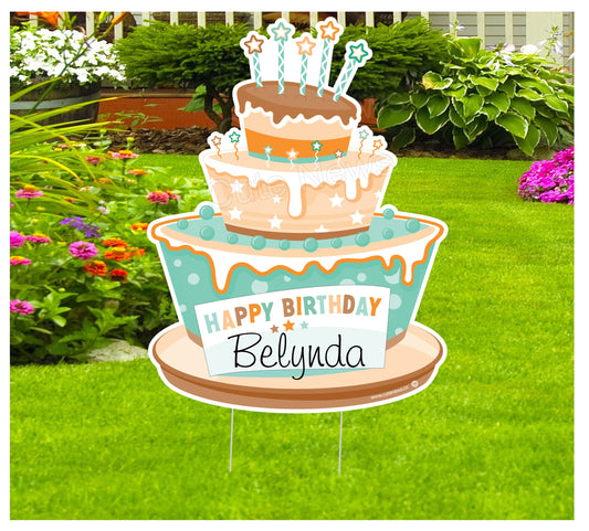 Personalized Happy Birthday Cake Yard Sign: Outdoor Lawn Decoration