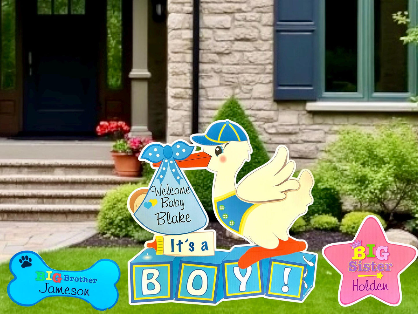 Stork Yard Sign: Newborn Baby Announcement, Sibling Star Signs, Outdoor Welcome Home Decor