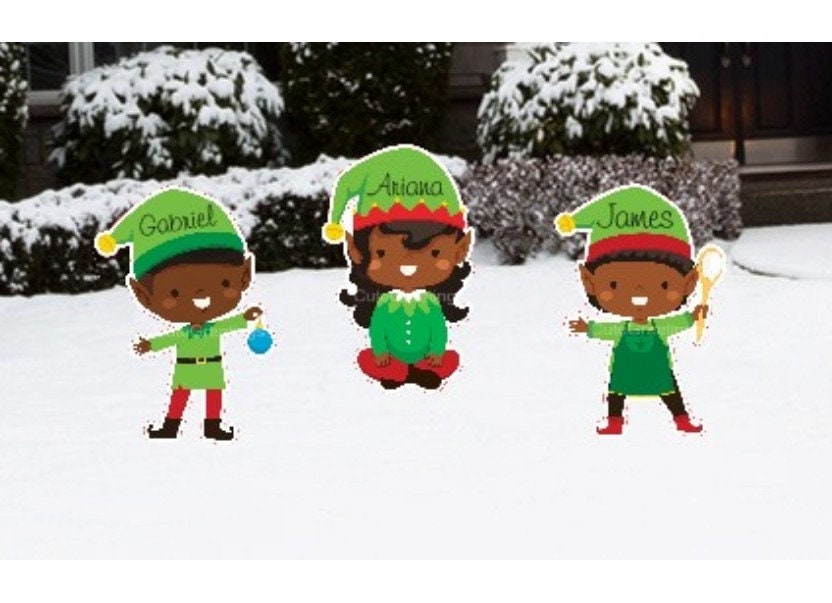 Personalized Elf Yard Sign: Multicultural Christmas Lawn Decoration