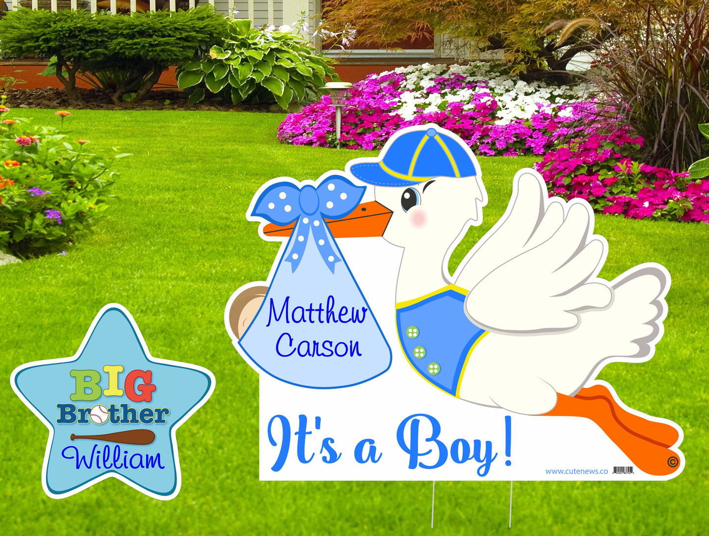 Yard Stork Sign Kit, Baby Birth Announcement, Custom It's a Boy with BIG Brother Decoration Star, Welcome Home Personalized Newborn Signs