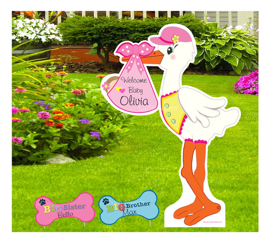 Welcome Home Baby Its a Girl, Boy Stork Yard Sign, Outdoor Newborn Decoration, Personalized Baby Announcement, Birth Arrival & Sibling Signs
