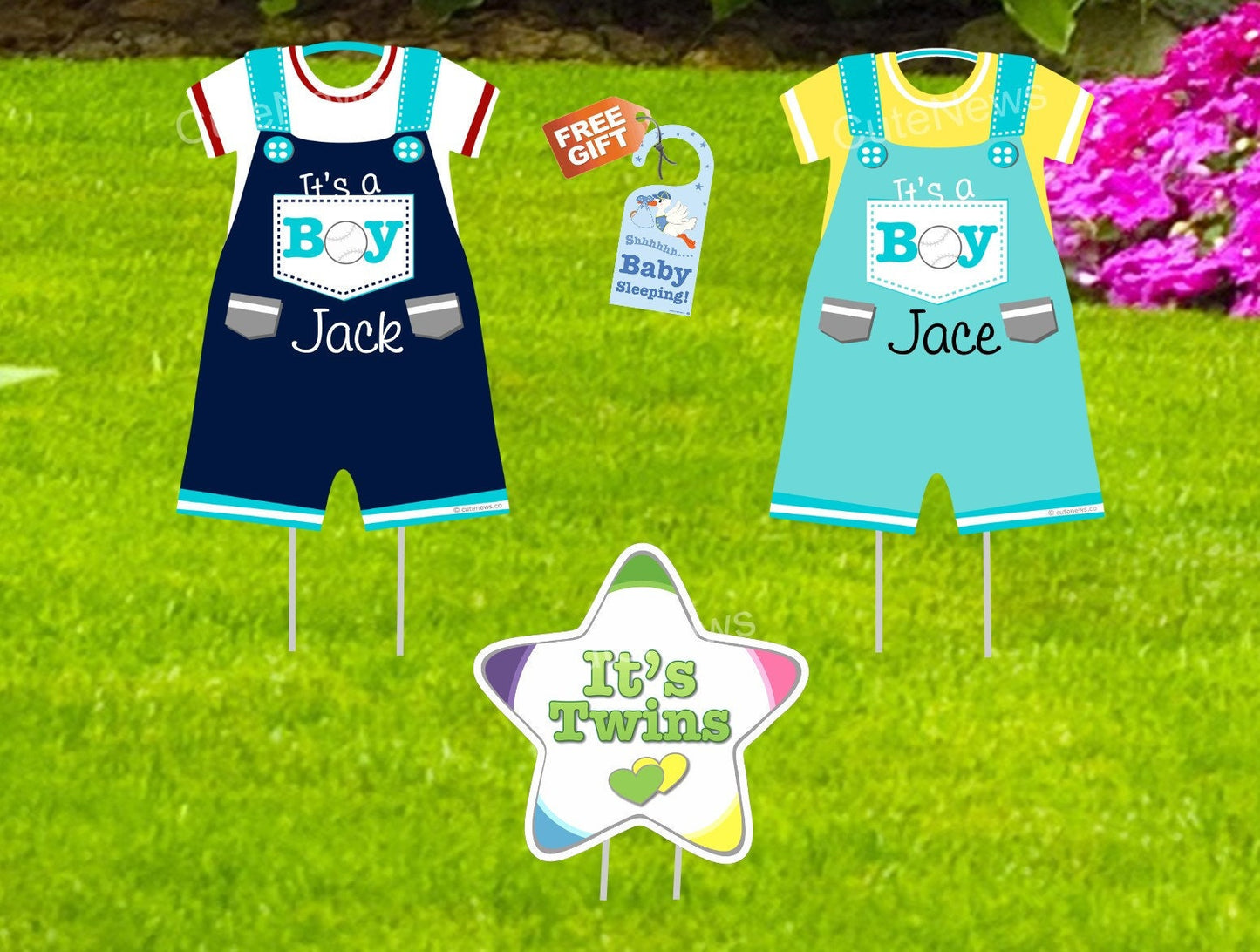 Custom Twin Baby Birth Announcement Yard Signs: Welcome Home Decoration