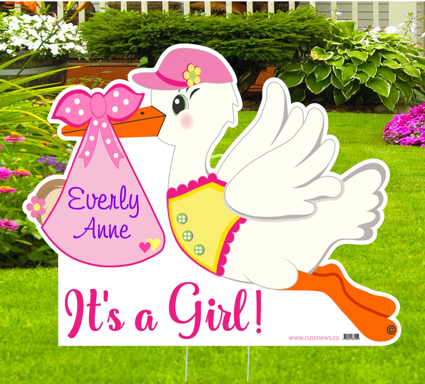 Twin Babies Stork Yard Sign: It's Twins Announcement - Welcome Home Baby - Outdoor Decor
