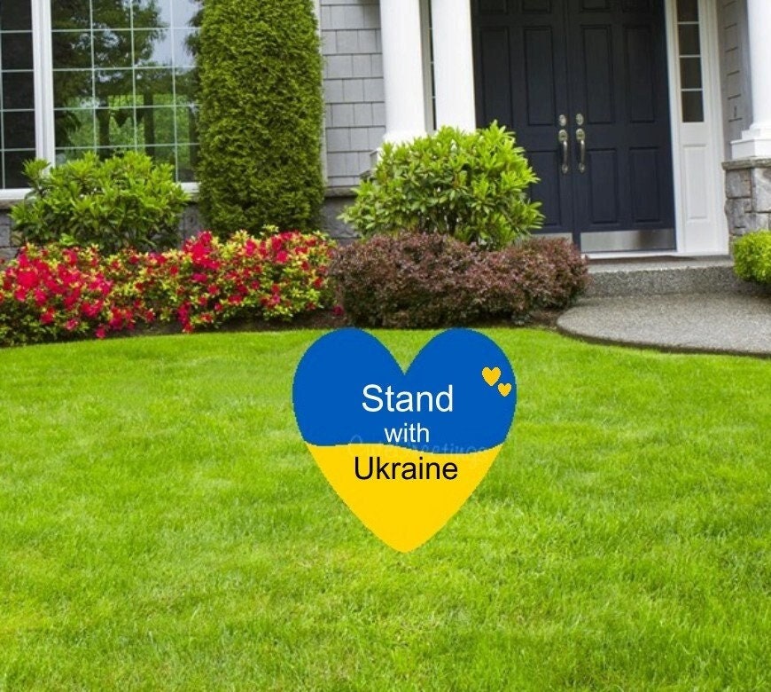 Our Hearts are with Ukraine Yard Sign Stand with Ukraine Lawn Card Decor Show Support Decoration Card Personalized Cutouts National Flag