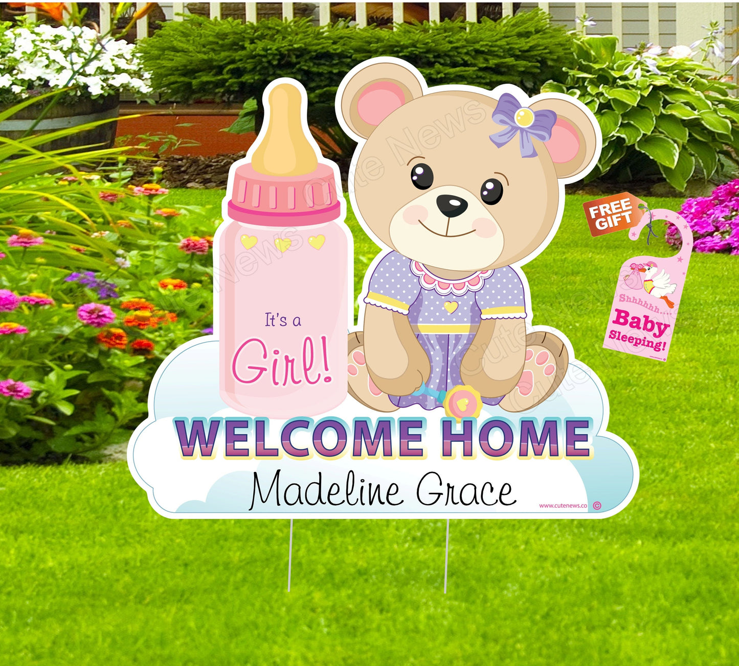 Baby Welcome Sign Personalized Baby Teddy Bear Decoration Its a Girl Yard Sign Newborn Sign Its a Boy Welcome Home Baby Birth Announcement