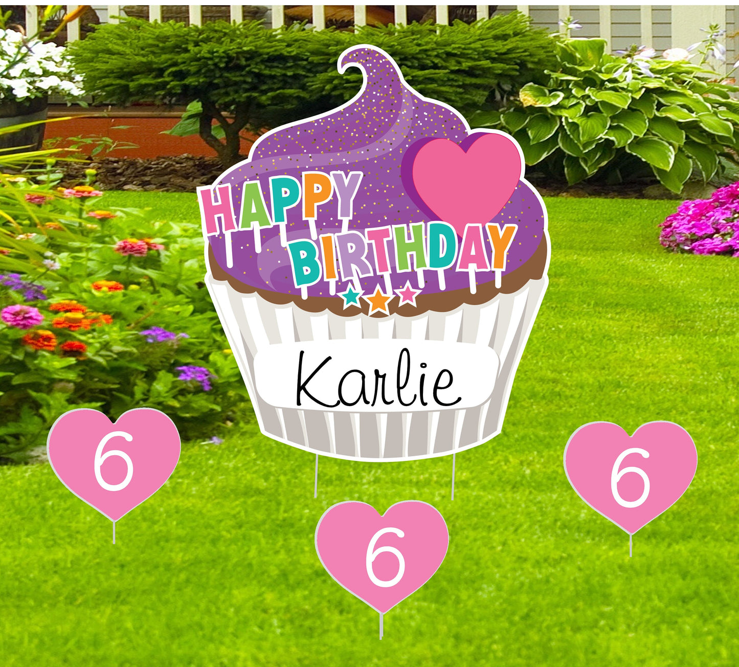 Personalized Birthday Cupcake Yard Sign: Outdoor Party Decoration