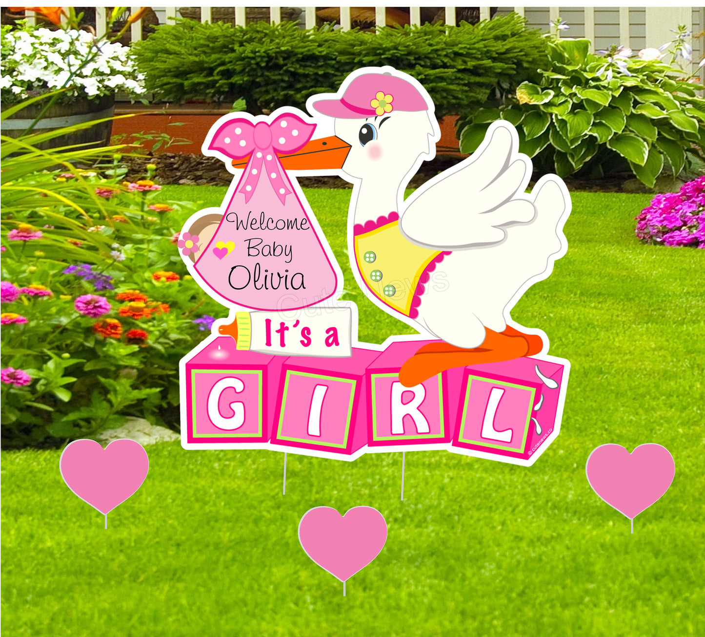 Personalized Stork Yard Sign: Baby Announcement, Welcome Home Baby Lawn Decor