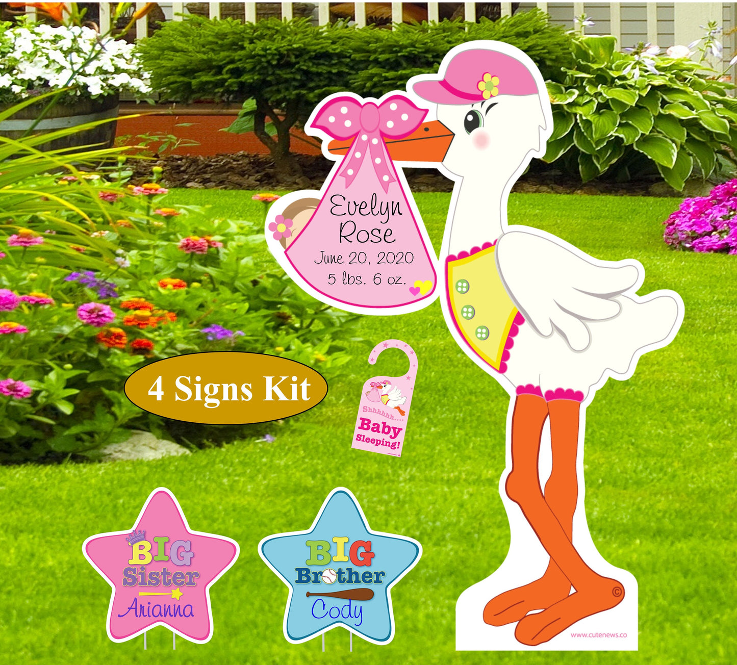 Stork Yard Sign: New Baby Announcement + Sibling Signs