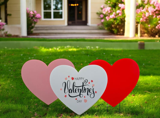 Red Heart Valentine's Day Yard Signs: Outdoor Party Decor - Set of 3
