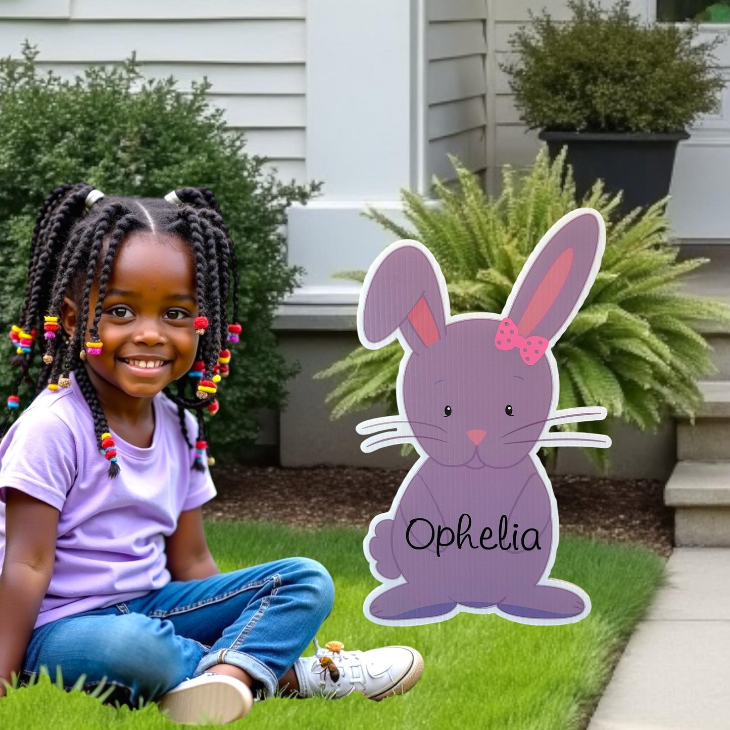 Easter Bunnies Outdoor Lawn Sign Set Personalized Name Baby Chicks Yard Celebration Art Cutout Custom Garden Card Decoration Grandma Gift