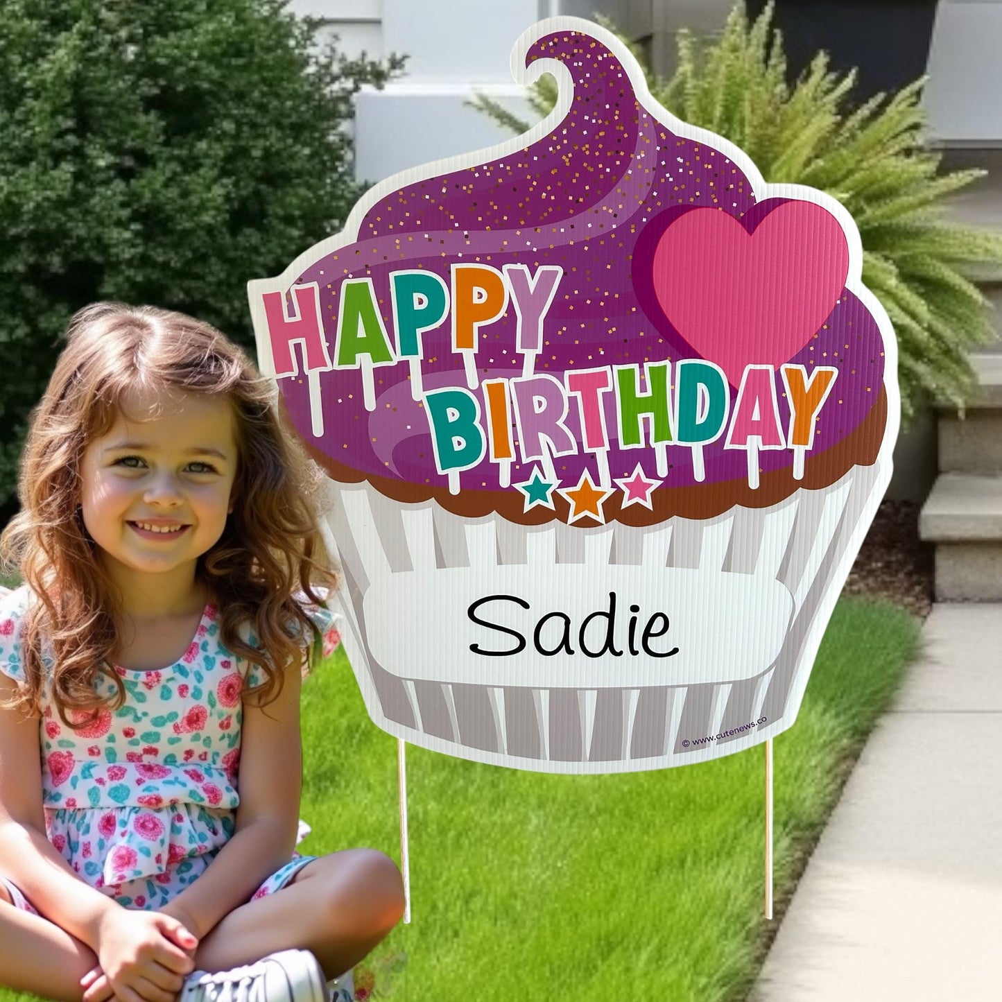 Personalized Cupcake Birthday Yard Sign Decoration - Honk Its My Birthday