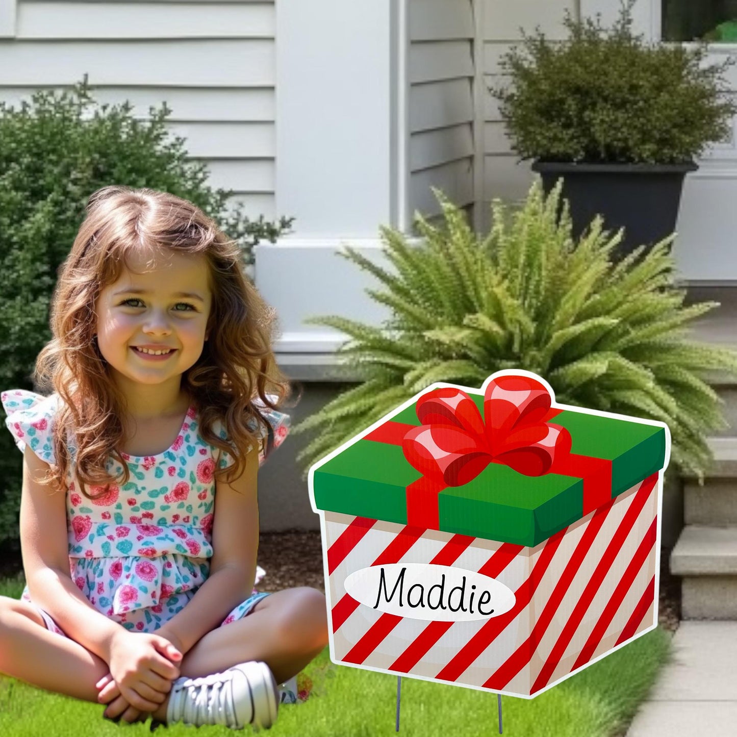 Personalized Christmas Presents Yard Sign Sets Outdoor Holiday Gift Lawn Ornament Custom Name Party Decoration Cutout Banner Greeting Card