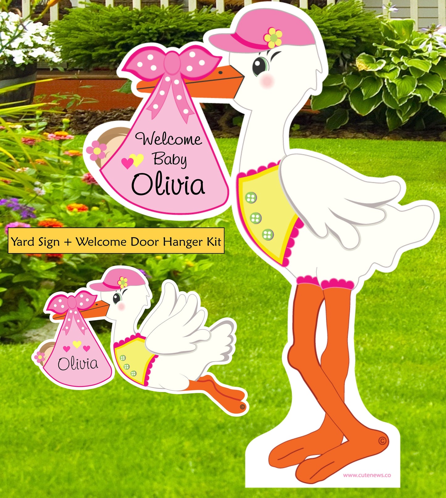 Stork Yard Sign: Personalized Baby Announcement, Welcome Home Baby Girl or Boy - Outdoor Decor