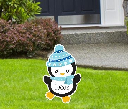 Personalized Christmas Penguin Yard Sign: Holiday Lawn Outdoor Decoration