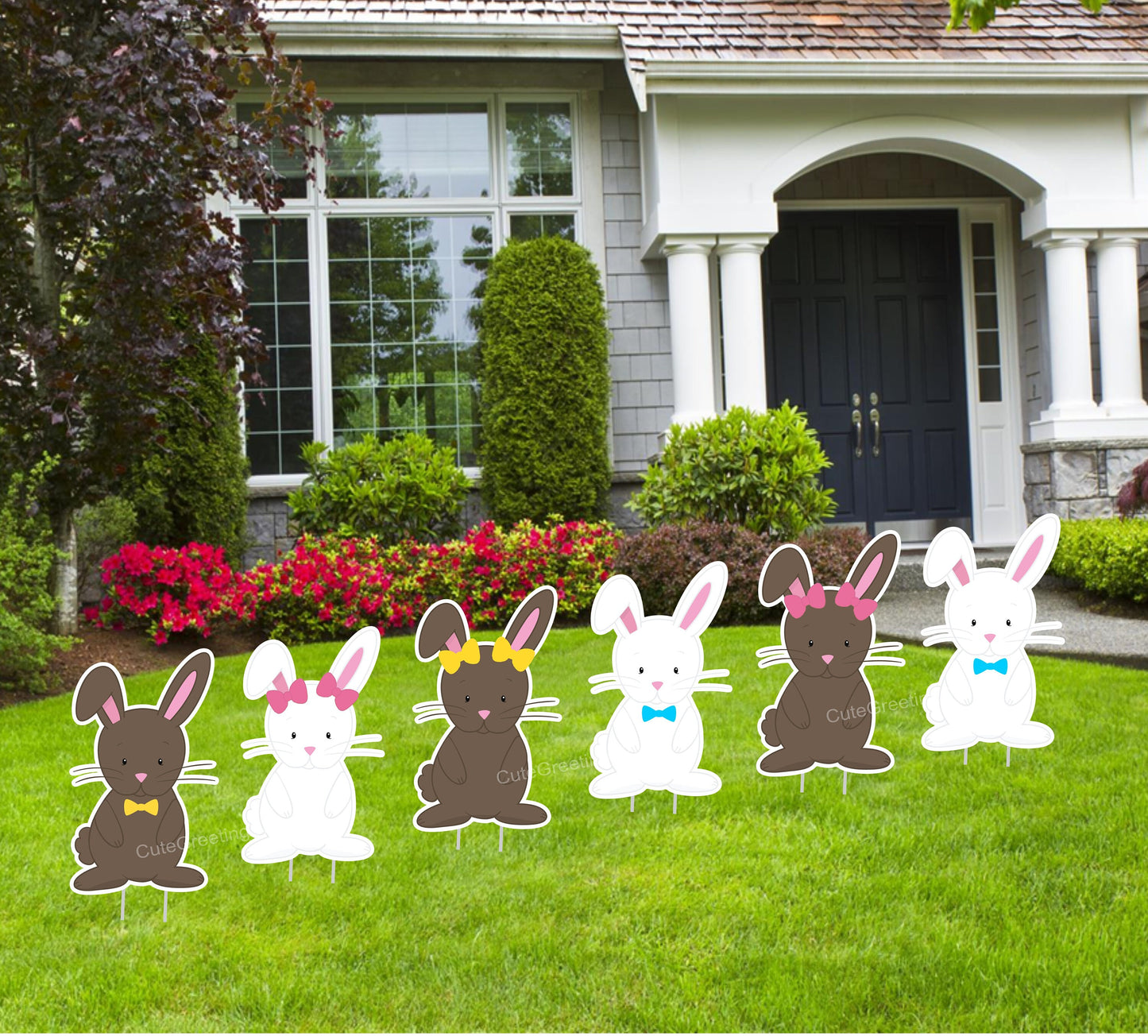 Easter Bunnies & Eggs Yard Sign Set: Custom Name Lawn Decor