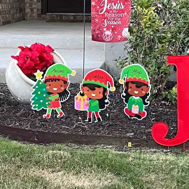 Personalized Christmas Elf Yard Decoration: Custom Holiday Lawn Sign
