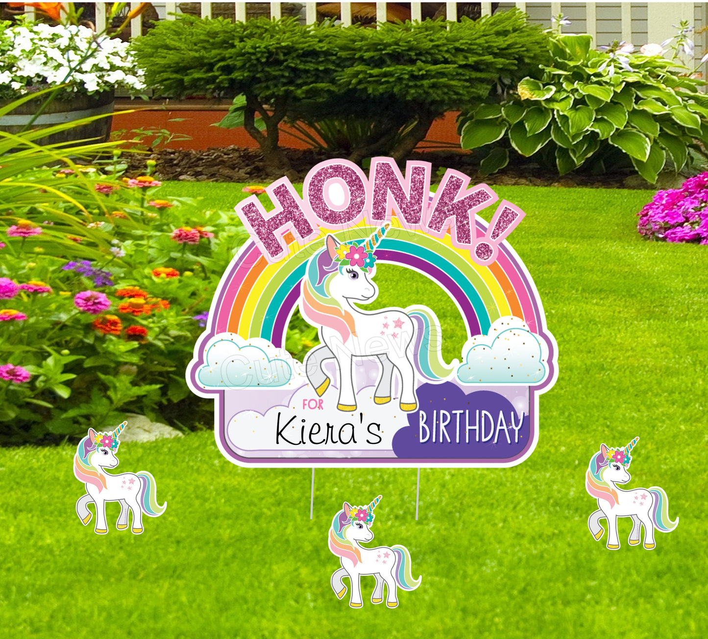 Personalized Unicorn Birthday Yard Sign: Rainbow Party Decor