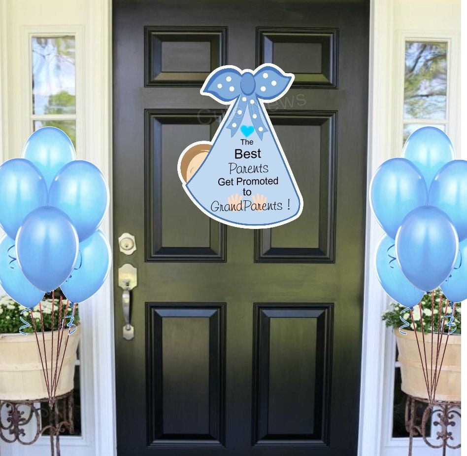 Promoted to Grandparents Sign: Baby Announcement Door Hanger