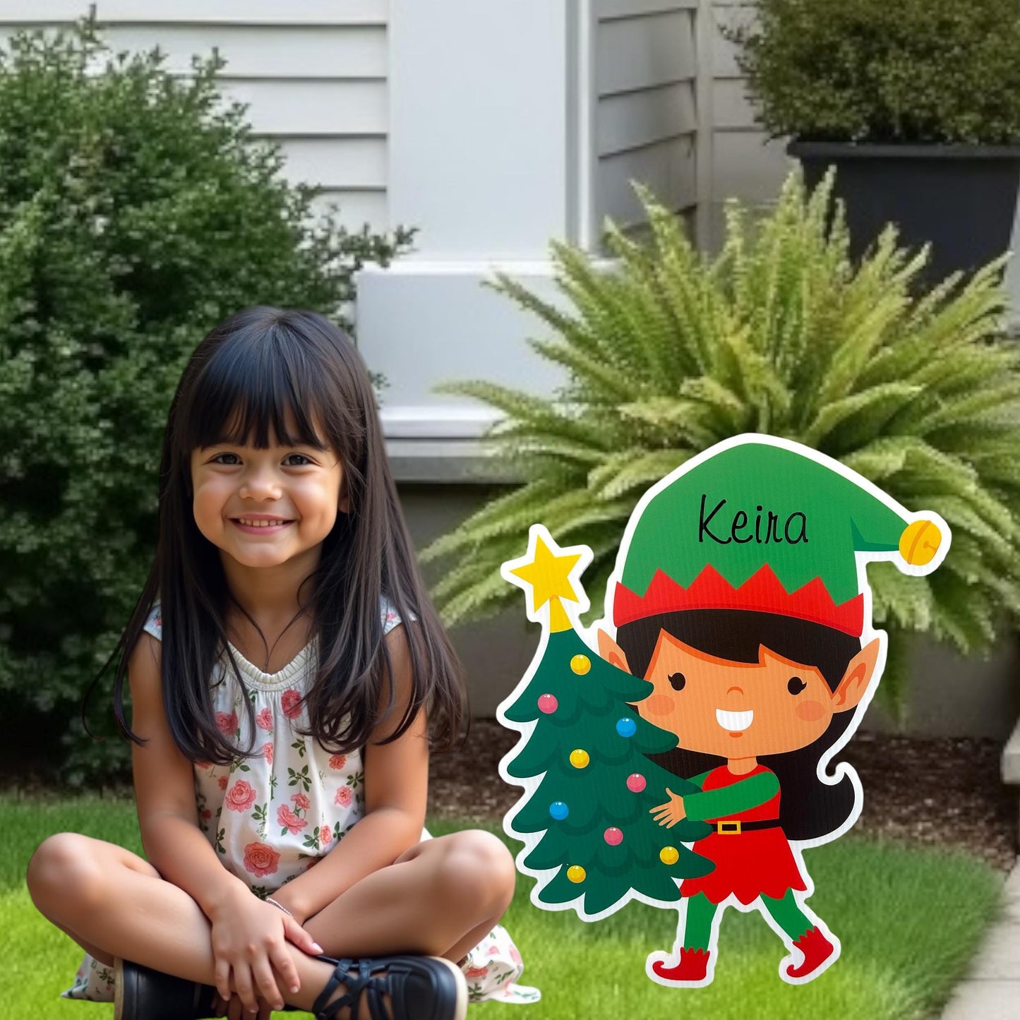 Merry Christmas Yard Sign Decoration, Indoor/Outdoor Santa's Elves Lawn Sign, Holiday Art Party Card Cane Cutouts Garden Greeting Props Gift