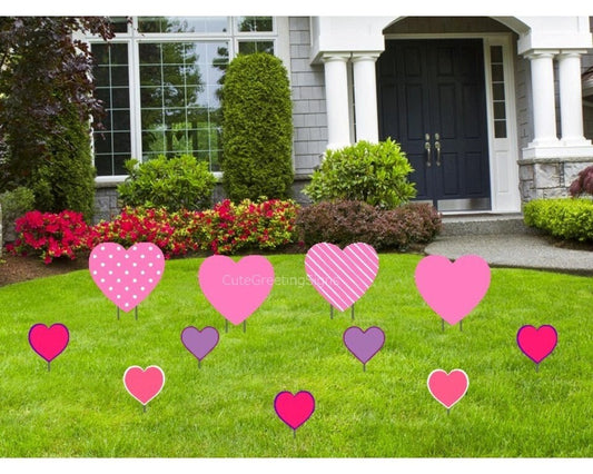Valentines Day Heart Yard Signs: Outdoor Holiday Decor, Set of 11