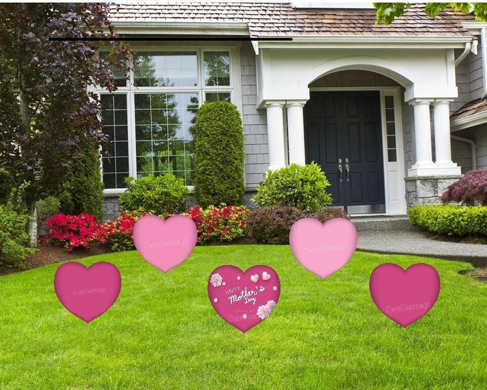 Mother's Day Heart Yard Signs: Pink Outdoor Lawn Art Decor