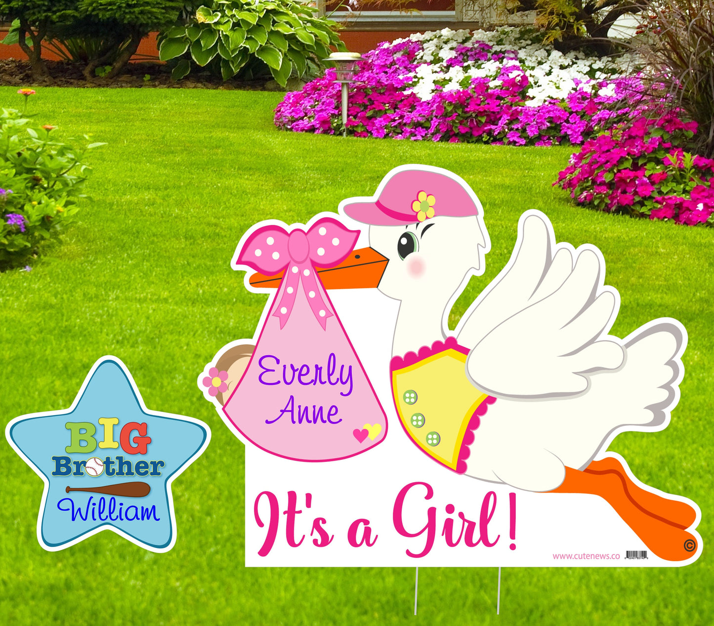 Yard Stork Sign Kit, Baby Birth Announcement, Custom It's a Boy with BIG Brother Decoration Star, Welcome Home Personalized Newborn Signs