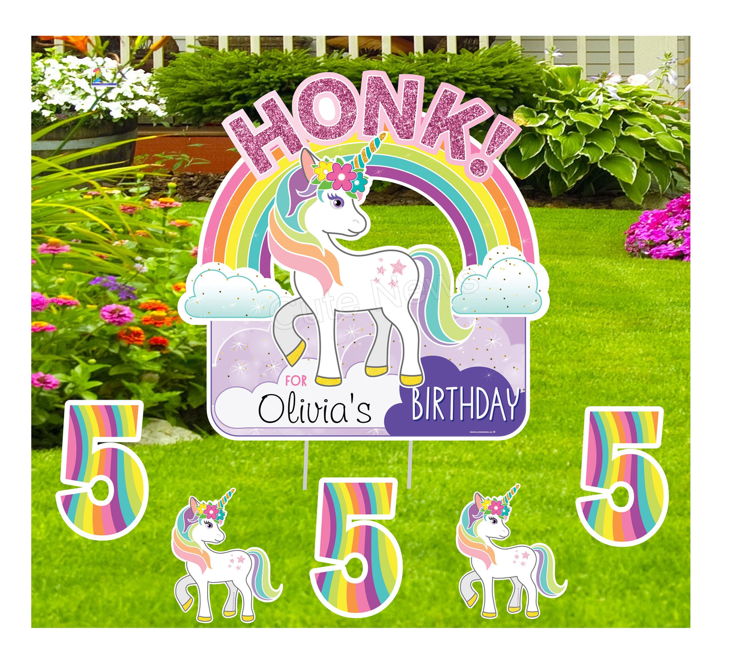 Personalized Unicorn Birthday Yard Sign: Rainbow Party Outdoor Decor