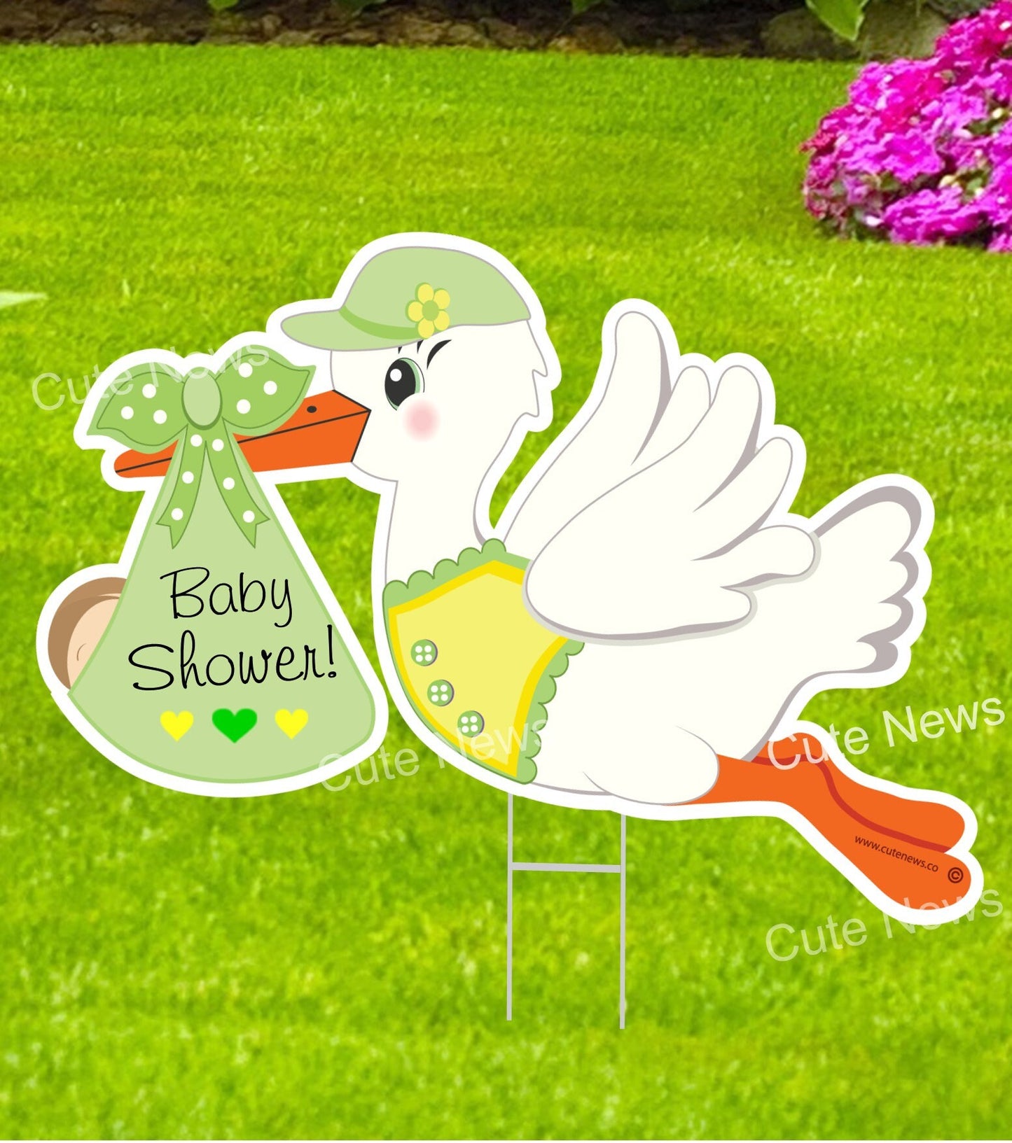 Baby Shower Stork Lawn Sign- Welcome Baby Yard Decoration - Outdoor Party Decor
