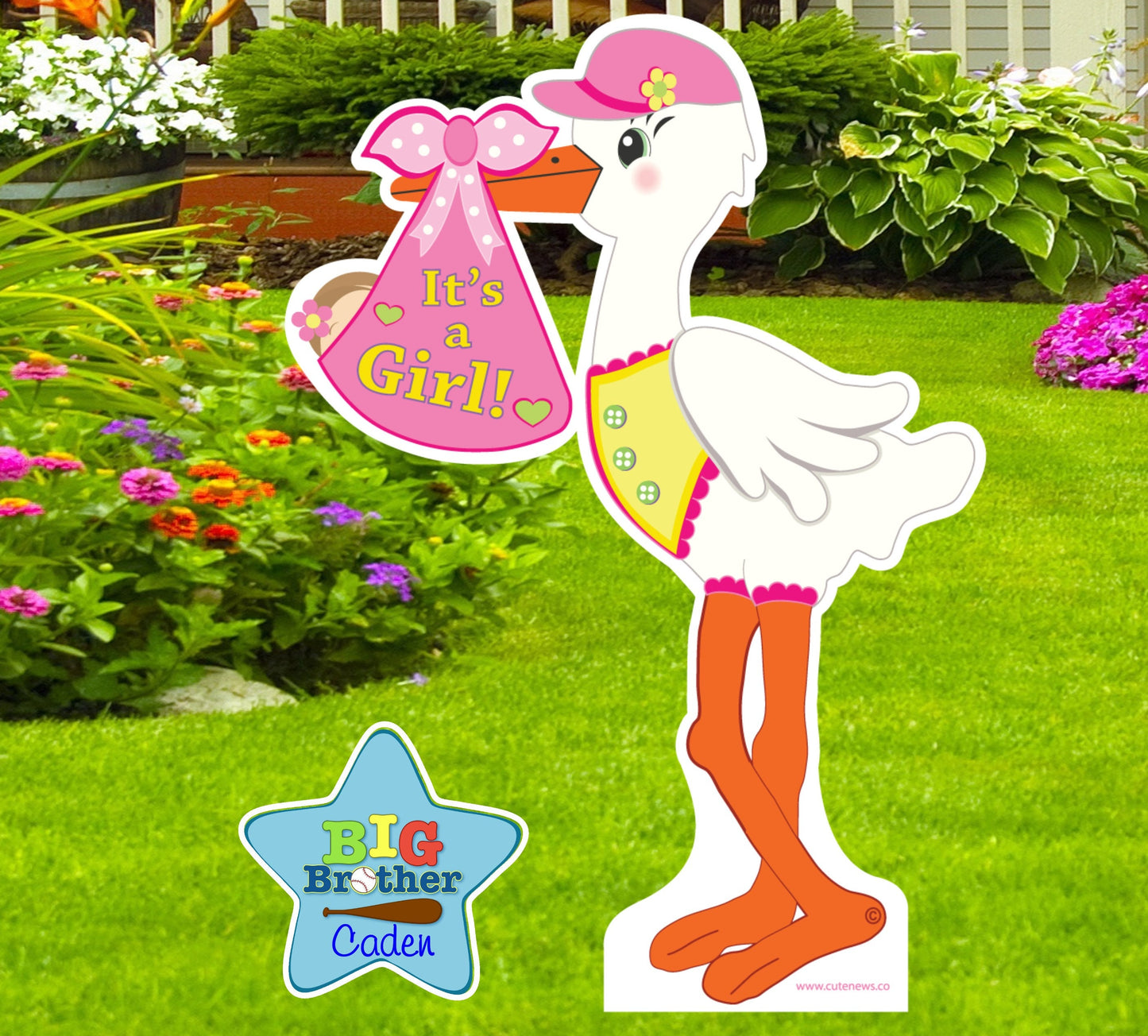 It’s a Girl or Boy Baby Yard Sign – Personalized Stork with Big Brother or Sister | Newborn Welcome Home Birth Announcement Outdoor Decor