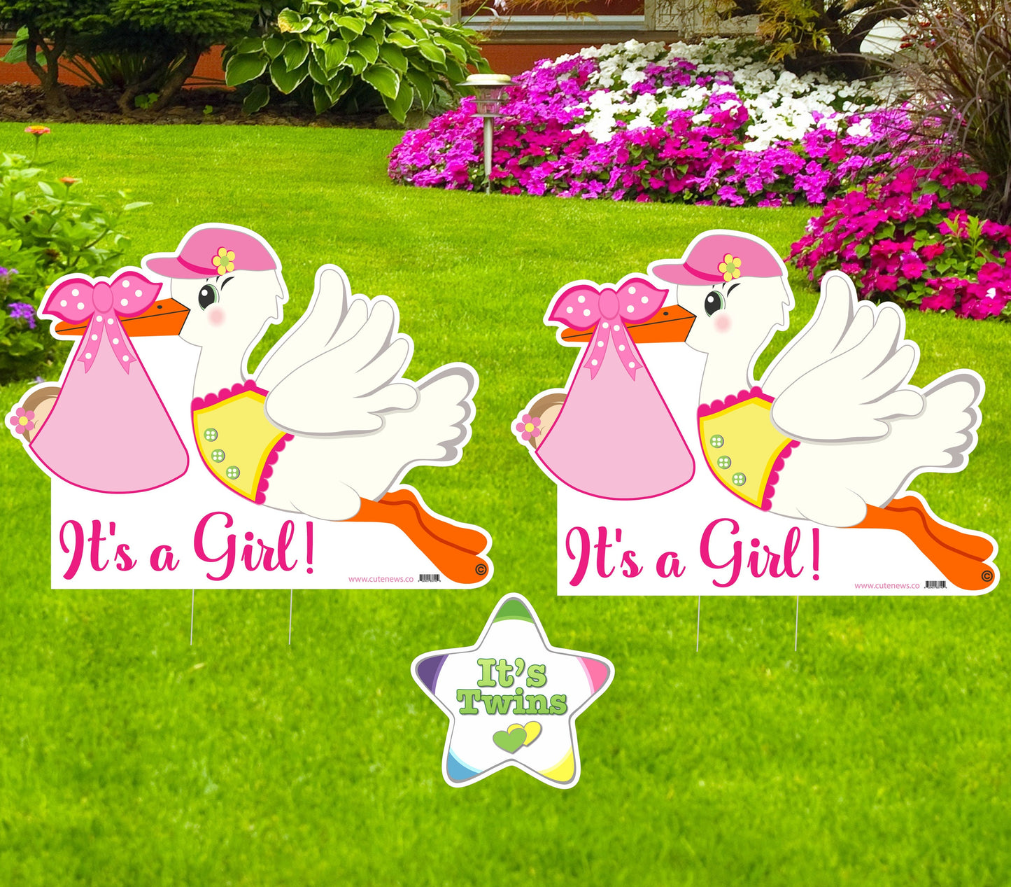 Twin Boys Stork Yard Sign: Personalized Newborn Announcement - Outdoor Lawn Decor