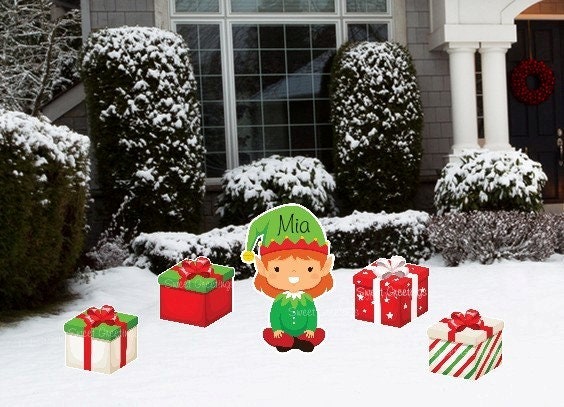 Personalized Christmas Elf Yard Sign Set: Holiday Lawn Ornament - Outdoor Decor