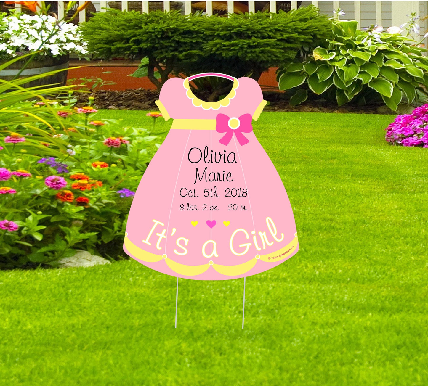 It's A Girl Yard Sign: Newborn Welcome Home, Outdoor Lawn Decor - Birth Stats Pink Dress