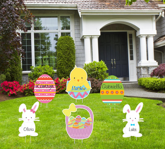 Easter Yard Decor: Basket & Egg Lawn Art with Stakes