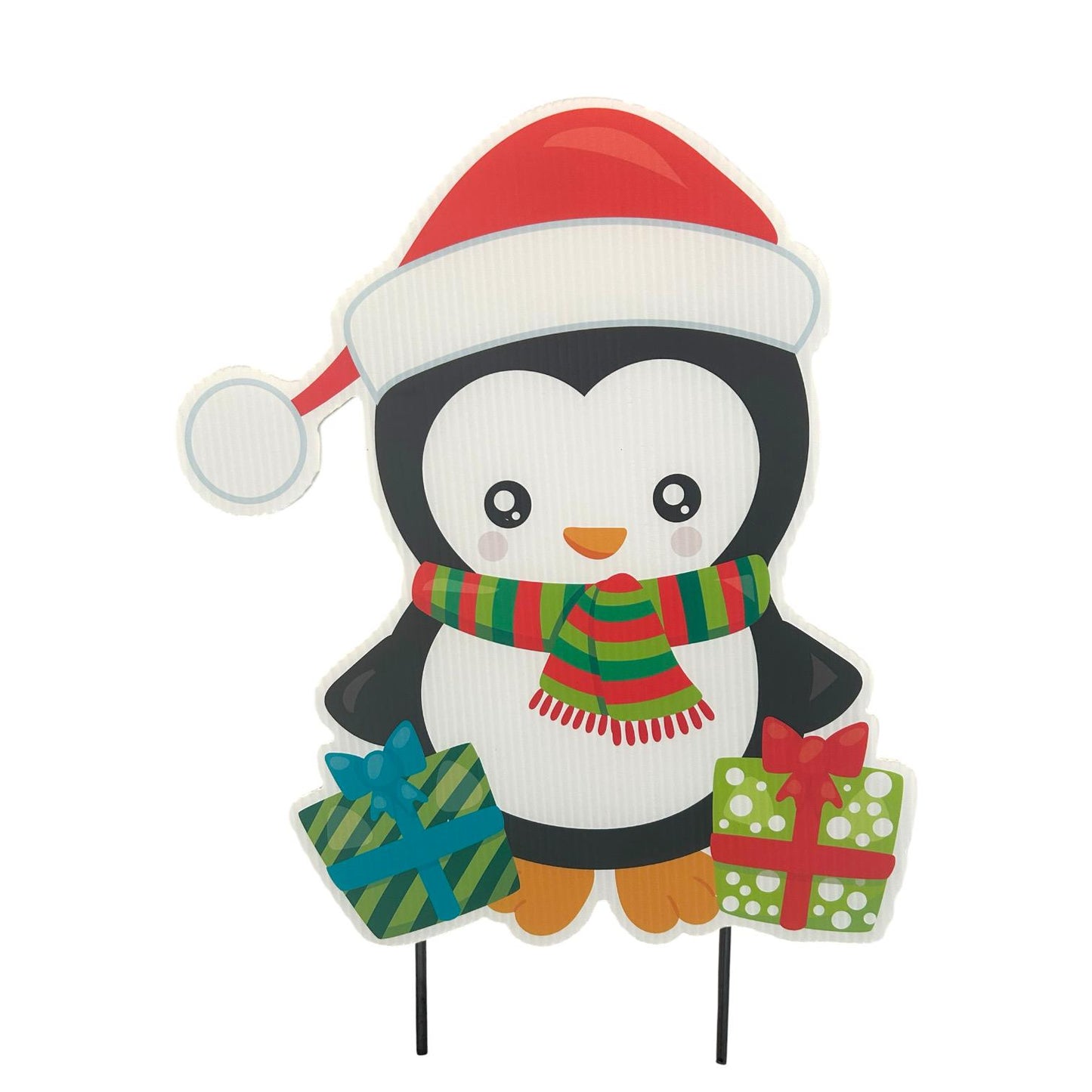 Personalized Christmas Penguin Yard Sign: Holiday Outdoor Lawn Decor
