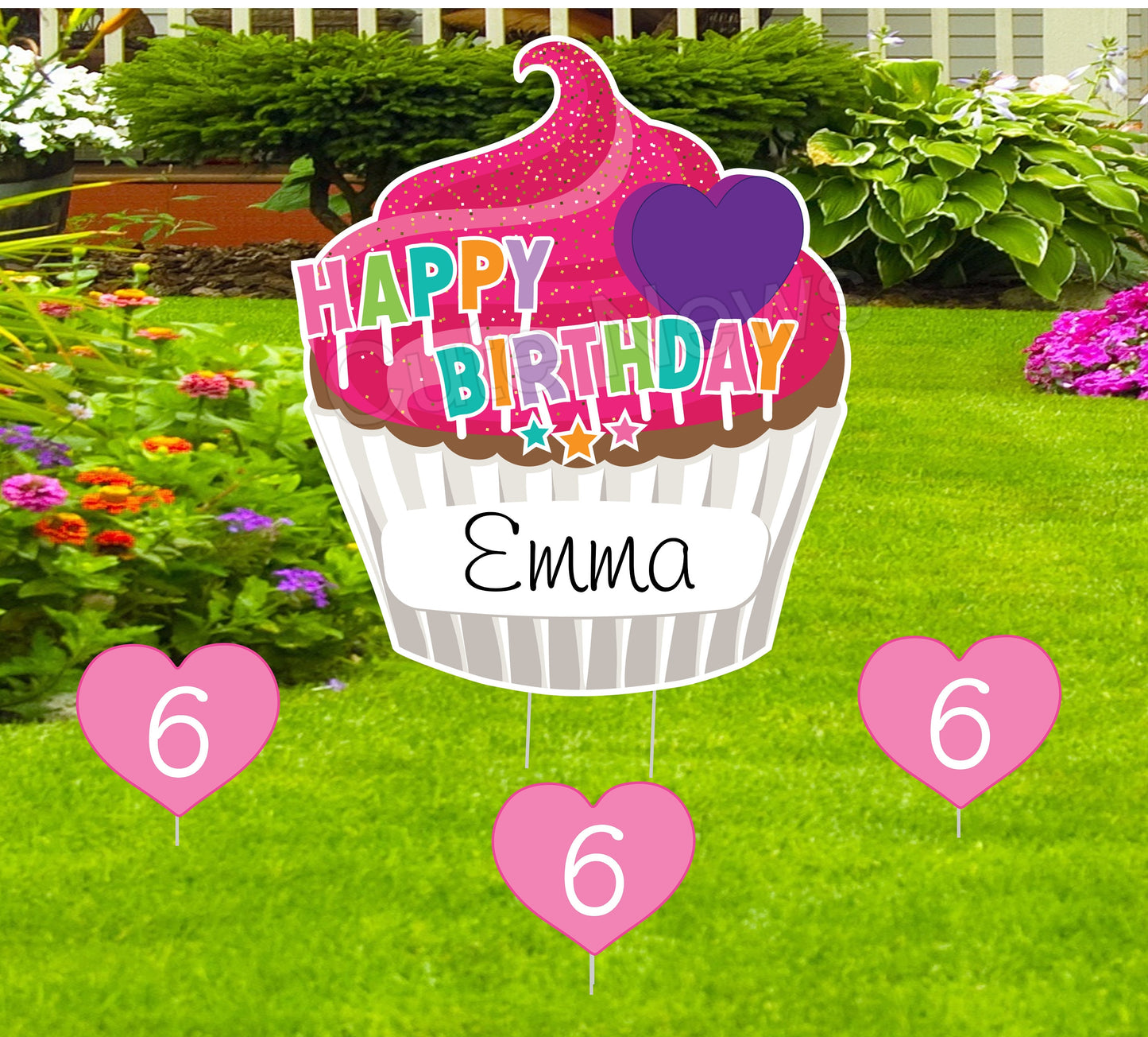 Personalized Cupcake Birthday Yard Sign: Outdoor Party Lawn Decoration