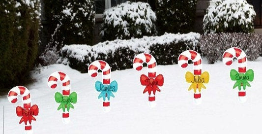 Candy Cane Yard Sign Set: Christmas Holiday Decor with Stakes