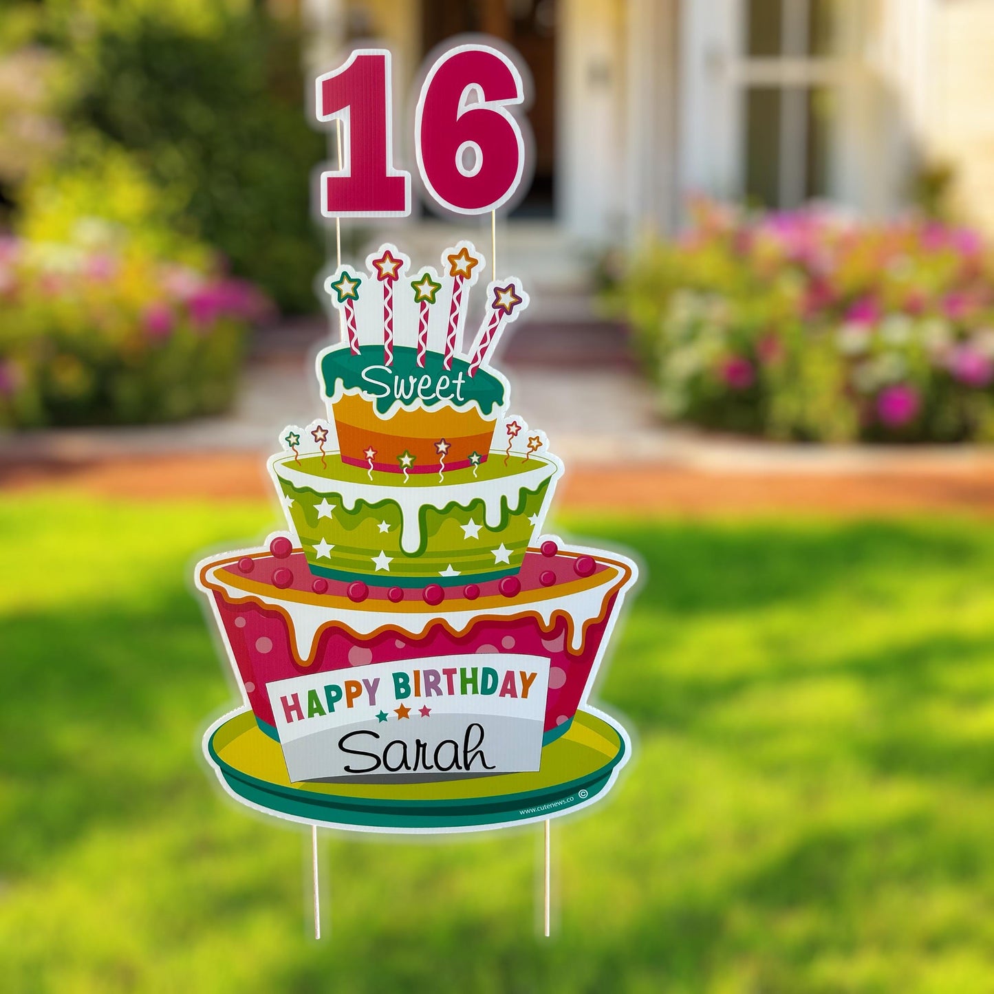 Personalized Sweet 16 Birthday Yard Sign: Cake Lawn Decoration